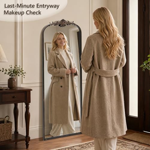 Besdomus Arched Mirror Full Length: 21"x56" French Black Vintage Full Body Mirror - Floor Antique Baroque Traditional Ornate for Entryway/Cloakroom/Bedroom/Living Room - Home Decor for Homemakers - color: Black, size: 56"L x 21"W