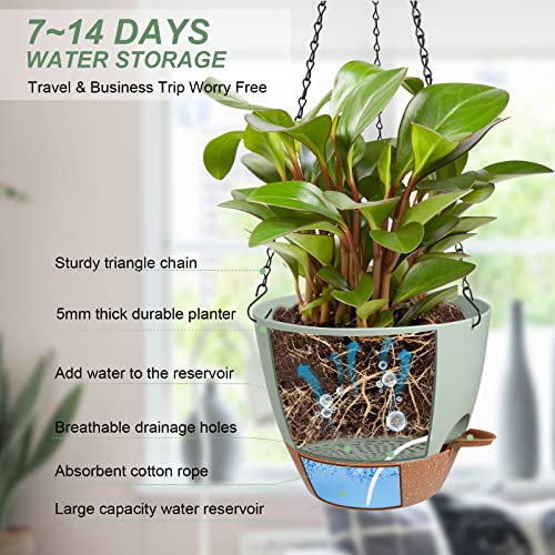 Vanslogreen Hanging Planters for Indoor Outdoor Plants, 2 Pack Self Watering Hanging Pot with Drainage Holes & Removable Tray (Green, 8'') - color: Green, size: 8''