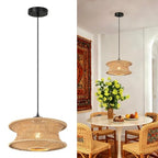 13" Boho Rattan Pendant Light Fixture, Hand Woven Hanging Ceiling Lamp for Kitchen Island, Dining Room, Entryway, Small Rustic Natural Woven Lighting
