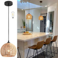 Mini Hemp Rope Woven Pendant Light Woven Light Fixture Boho Chandelier Light Fixture Wicker Pendant Light Rattan Light Pendant Dome Wicker Chandelier for Bedroom Kitchen Island(Bulb Incl.) - color: 8.7" Natural