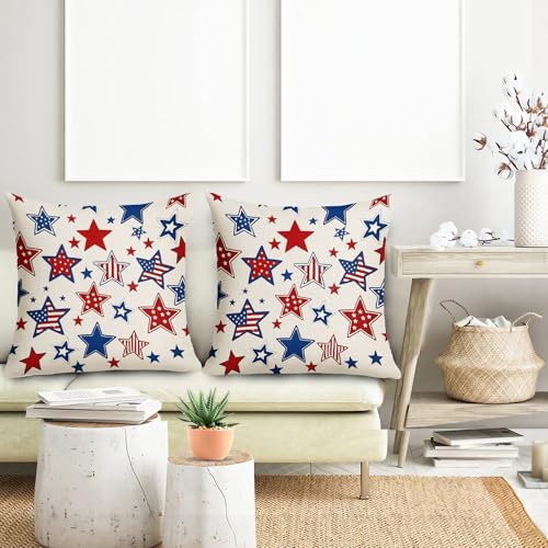 4th of July Star Pillow Covers 22x22 Inch Red Blue Amarican Flag Patriotic Throw Pillows For Couch Soft Durable Cushion Covers Independence Memorial Day Pillow Cases for Bed Sofa Decor Set of 2 - color: 4th of July-blue Red Star, size: 22" x 22" (Pack of