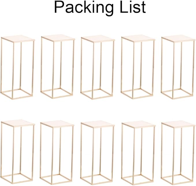 Gold Metal Cube Vase Stand for Wedding Centerpieces, 23.6in Tall, 10 Pcs
