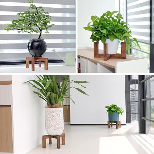 Vigordream Plant Stand, Indoor/Outdoor Wood Plant Holder, Single Flower Pot Stand, Sturdy Planter Stands (Walnut, Fit 2.5-6 inch pots) - size: Fit 2.5-6 inch pots