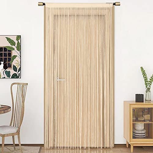 HSYLYM Spaghetti String Curtains for Doorways Privacy Door Frame Tassel Hippy Wall Kitchen Hallway Boho Fringe Curtain Hanging Door Room Dividers Decor 1 Panel（39×79in/100×200cm,Beige） - color: Beige, size: 39"W x 79"L (Pack of 1)
