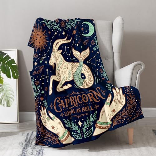 Aimego Capricorn Zodiac Celestial Astrology Flannel Blanket, Birthday Gift for Capricorn Women Men, Boho Constellation Soft Lightweight Throw for Couch Bed Sofa Home Decor, 50"x60" - color: A-capricorn Blanket