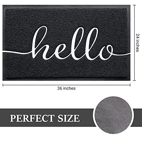 Door Mat (36"x24",Black) Welcome Mat Low Profile Front Doormat Indoor Outdoor Door Non Slip Rugs for Entryway, Patio, High Traffic Areas - color: Black-hello, size: 2' x 3' (Rectangular)