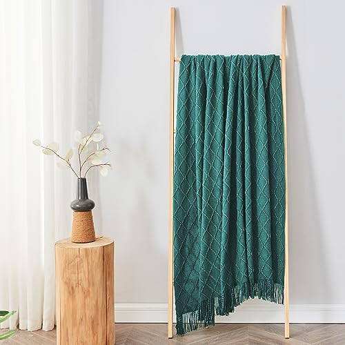 inhand Knitted Throw Blankets for Couch and Bed, Soft Cozy Knit Blanket with Tassel, Blue Lightweight Decorative Blankets and Throws, Farmhouse Warm Woven Blanket for Men and Women, 50"x60" - color: Blue, size: 50"x60"