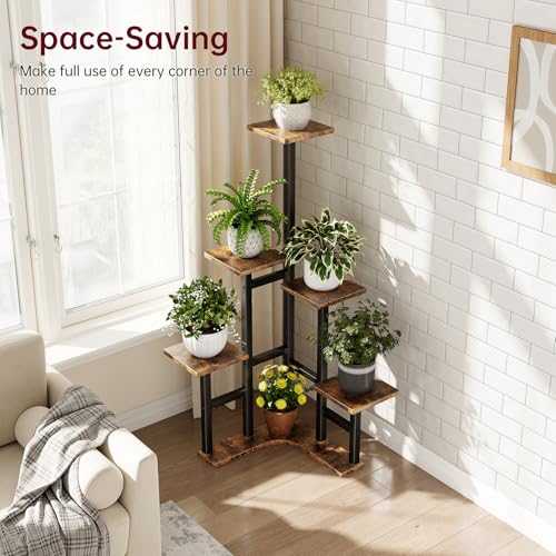 Yzosvki Corner Plant Stand Indoor, 6 Tiered Corner Plant Shelf Flower Stand for Multiple Plants, Plant Shelves Organizer Rack for Living Room, Balcony, Patio, Garden, Square Rustic Brown - color: Square-Rustic Brown, size: 6 Tier