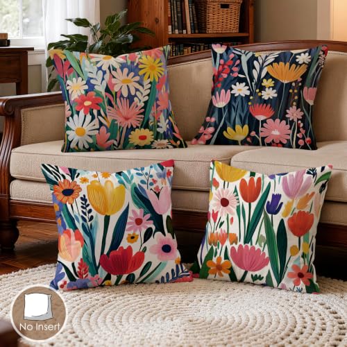OBSEDE Modern Abstract Floral Decorative Throw Pillow Covers, Set of 4 Bold Graphic Cushion Cases 18x18 Inch for Sofa - color: Modern Abstract Floral