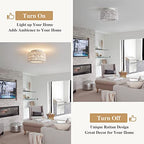 Rattan Light Fixtures Ceiling Mount, 3-Lights Boho Flush Mount Ceiling Light, Hand-Woven Cage Shade Lamp Lighting, Rustic Rattan Chandelier for Hallway Bedroom Kitchen Farmhouse Foyer Entryway (White) - color: White, size: Small