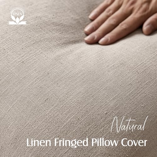 Foindtower Set of 2 Decorative Linen Fringe Throw Pillow Covers Farmhouse Cushion Cover with Tassels Soft Accent Pillowcase for Couch Chair Sofa Bed Living Room Home Decor,16×16 Inch,Natural Linen - color: Natural Linen, size: 16" x 16" (Pack of 2)
