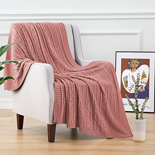 Aormenzy Dusty Pink Cable Knit Throw Blanket Oversized 60" x 80" Super Soft Comfy Knitted Blanket for Couch Bed Sofa, Twin Size - color: Dusty Pink, size: 60" x 80", Twin