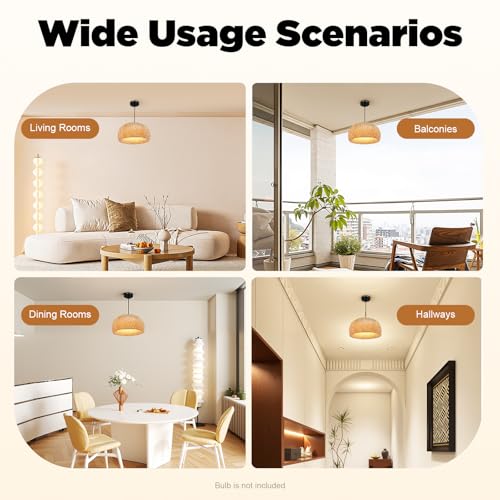 TFCFL 15Inch Bamboo Chandelier, Rattan Pendant Lamp Shade Ceiling Lighting Weave Bamboo Rattan E26 Hanging Light Fixture Hollow Lampshade Pendant Light for Dining Room (Bulbs Not Included) - size: 15 Inch
