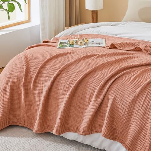 EMME Cotton Muslin Large Throw Blanket Couch Breathable Gauze Blanket Soft Lightweight Bed Blankets Adults (Orange Red, 50"x70") - color: 10 - Orange Red, size: Large Throw (50" X 70")