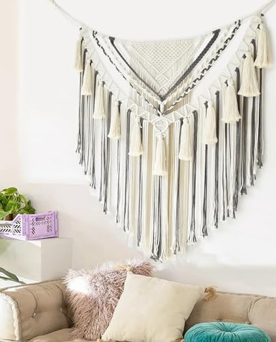 Jakalin Macrame Wall Hanging Grey Small Macrame Wall Decor Panels Handmade Wall Art Home Living Room Bedroom Decor 31" Wx 39" L - color: Grey1