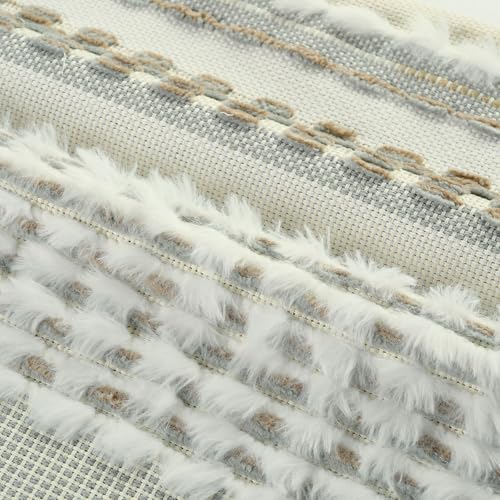 FUTEI Pack of 2 Boho Chenille Decorative Throw Pillow Covers 18x18 Inch Soft Plush Tufted Striped Textured Cushion Case,Farmhouse Accent for Couch Bed Living Room, Grey Brown - color: Grey+brown, size: 18" x 18" (Pack of 2)