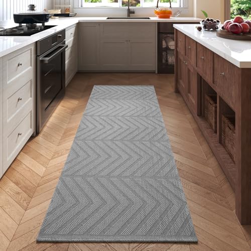 2x5 Runner Rug Non Slip Washable, Hallway Runner for Kitchen Floor, Low Profile Laundry Room Mat, Easy Clean Woven Carpet for Entryway Narrow Hall, Grey - color: Grey-c, size: 2' x 5'