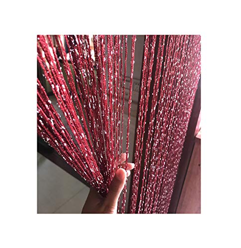 1x2 M Door String Curtain Rare Flat Silver Ribbon Thread Fringe Window Panel Room Divider Cute Strip Tassel for Wedding Coffee House Restaurant Parts, Claret - color: Claret Red