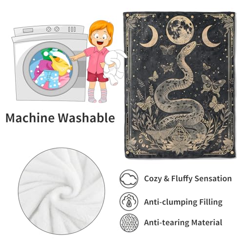 Mystic Snake Blanket Celestial Moon Throw Blankets,Birthday Gifts for Kids Adult,Lightweight Soft Fleece,with Astrology Butterfly,Sofa Couch Bed Room Horror Spiritual Decor 40x50in - color: Snake, size: 40x50in