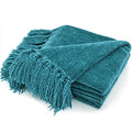 RECYCO Throw Blanket Soft Cozy Chenille Throw Blanket with Fringe Tassel for Couch Sofa Chair Bed Living Room (Teal, 50'' x 60'') - color: Teal, size: 50'' X 60''