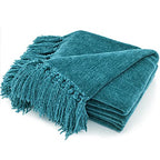 RECYCO Throw Blanket Soft Cozy Chenille Throw Blanket with Fringe Tassel for Couch Sofa Chair Bed Living Room (Teal, 50'' x 60'') - color: Teal, size: 50'' X 60''