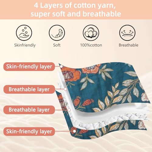 Boho Throw Blanket for Couch Bed, 100% Cotton Soft Rustic Quilt 50''x 60'', Super Soft Bohemian Decor Reversible Sofa Bed Chair Blanket Cover for All Seasons(Floral) - color: Floral 8, size: 50*60 inch