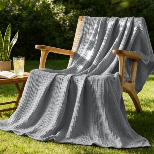 BEDELITE 100% Cotton Muslin Blankets for Adults - 4-Layer Twin Size Breathable and Lightweight Gauze Blanket for Couch, Bed, Travel and Summer, Soft & Cozy Gift for Women, Grey, 60"x80" - color: Grey, size: Twin(60"x80")