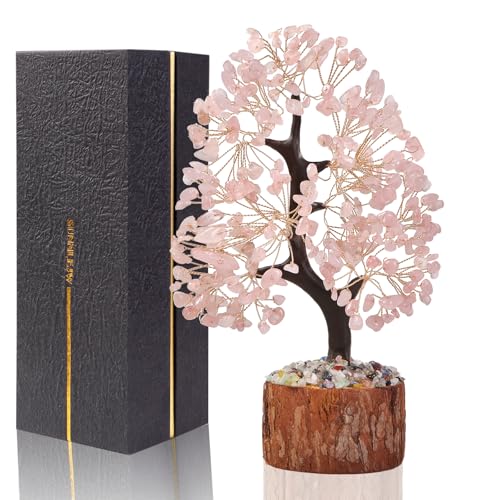 Chakra Crystal Tree of Life,Birthday Gifts for Women,Fengshui Money Tree,Crystal Bonsai,Spiritual Meditation Gifts for Positive Energy Decoration - color: Pink