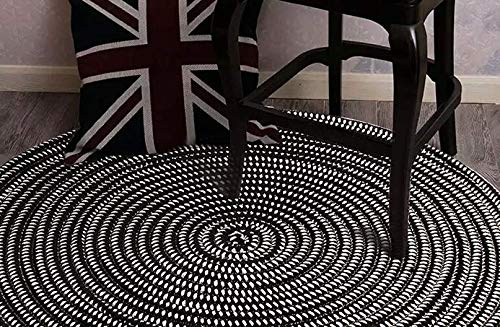Hand Woven Round Area Rugs Living Room Bedroom Study Computer Chair Cushion Base Mat Round Carpet Rug(4' Round, Black/White) - color: Black/White, size: 4' Round