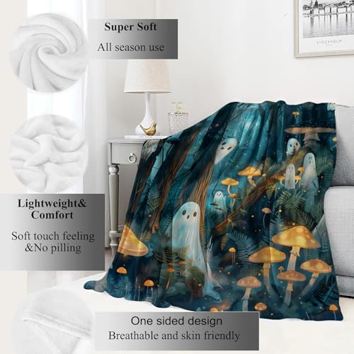 Ghost Blanket Haunted Forest Throw Blankets,Birthday Gifts for Kids Adult,Lightweight Soft Fleece with Glowing Dark Mushroom,Sofa Couch Bed Room Horror Halloween Decor 60x80in - color: Ghost, size: 60x80in