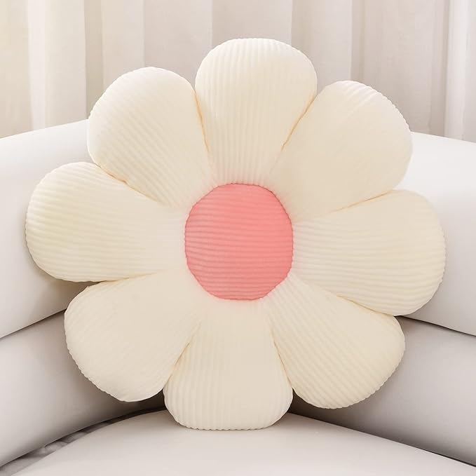 Sioloc Flower Shaped Throw Pillow - Butt Cushion & Seating Cushion, Cute Room Decor & Plush Pillow for Bedroom Sofa Chair (White, 29.5" )