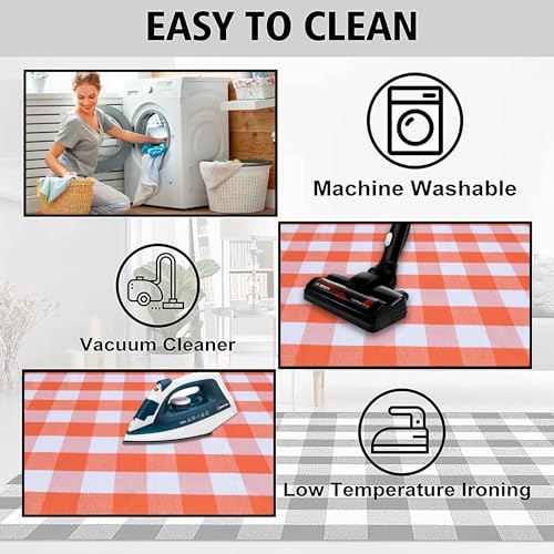 Orange and White Plaid Rug, 24'' x 51'' Fall Front Door Decor Mat, Cotton Washable Hand-Woven Door mat for Layered Doormat, Autumn Halloween Thanksgiving Carpet for Porch, Entryway - color: Orange & White Plaid, size: 2' x 4'3" (Rectangular)