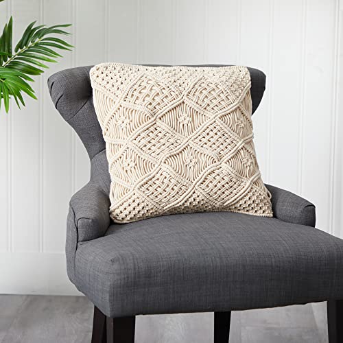 Nearly Natural 18in. Boho Cross Woven Macrame Decorative Pillow Cover