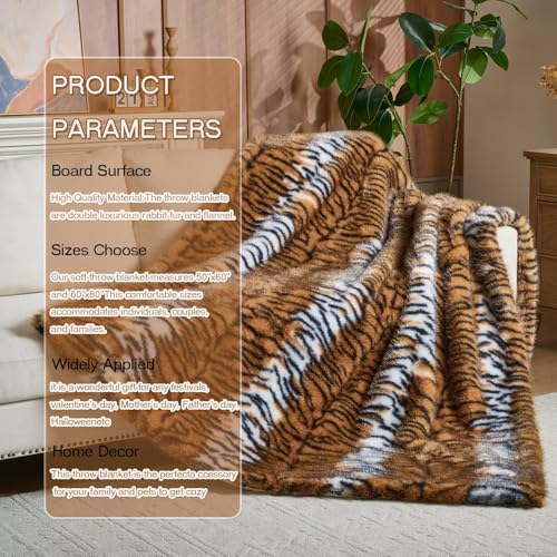 Luxury Fluffy Faux Fur Throw Blanket,Thick Fluffy Silky Fuzzy Cozy Blanket,Plush Blankets for Couch, Sofa, Chair, Bed-Tiger Print Brown-50 * 60inch - color: Tiger Print Brown, size: Throw (50" x 60")