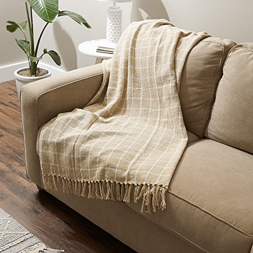 DII Transitional Checked Plaid Woven Throw, 50x60, Vintage Linen - color: Vintage Linen, size: 50x60"