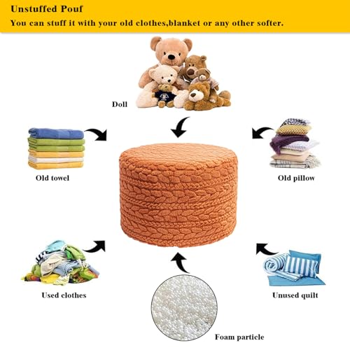 Asuprui 20x14 Inch Unstuffed Ottoman Pouf Cover – Lightweight Foot Rest, Floor Bean Bag Chair, Storage Pouf for Living Room, Bedroom & Balcony (Filler Not Included) (Orange) - color: Orange