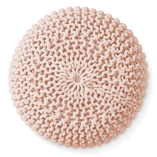 Casafield Round Pouf Ottoman, Light Pink - 20" Diameter x 14.5" High Cotton Knit Foot Stool - Boho Floor Pouffe for Living Room, Bedroom, Home Office - color: Light Pink, size: 20"D x 20"W x 14.5"H