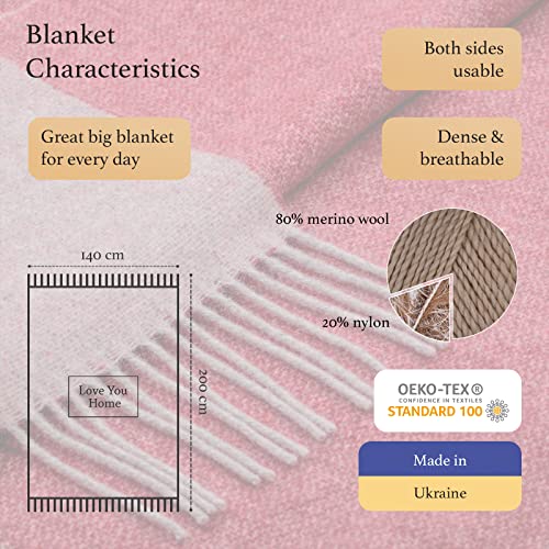 LYHome Merino Wool Blanket - Warm Throw for Cold Weather, Warmest Travel Outdoor Camping Blankets, Picnic Army and Military Throws, Comforter Soft & Cozy (55" x 79" Terracotta Grey Double-Sided) - color: Terracotta Grey Double-sided