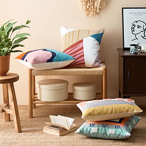 vctops Boho Geometric Tufted Decorative Throw Pillow Cover Farmhouse Cotton Embroidery Accent Square Cushion Case for Couch Sofa Bed (EmbroideryM, 18"x18") - color: Embroiderym, size: 18" x 18" (Pack of 1)