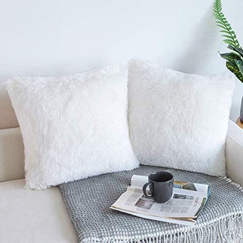 NordECO HOME Luxury Soft Faux Fur Fleece Cushion Cover Pillowcase Decorative Throw Pillows Covers, No Pillow Insert, 22" x 22" Inch,White, 2 Pack - color: A-white, size: 22" x 22" (Pack of 2)
