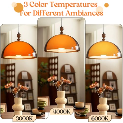 Orange Mushroom Pendant Light Modern Double Layer Dome Acrylic Hanging Light Mid Century 3 Selectable Colors Ceiling Light Fixture for Living Room Dining Room Bedroom Hallway