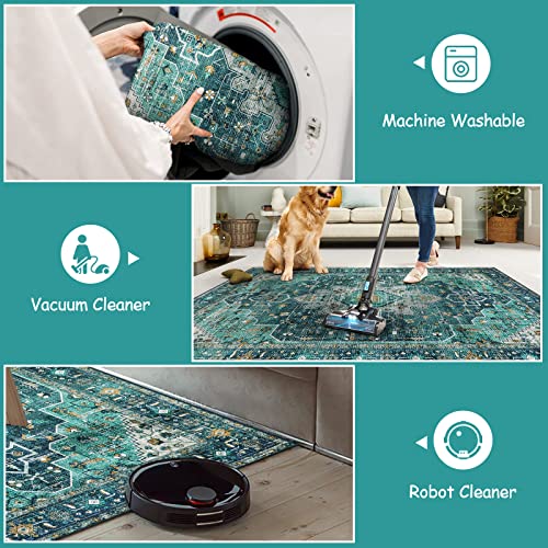 Moynesa Ultra-Thin Washable Area Rug - 2x3 Teal Small Entryway Rug Front Indoor Doormat, Boho Non-Slip Stain Resistance Low Pile Accent Carpet for Kitchen Bathroom Home Laundry Room Hall Decor - color: Teal, size: 2' x 3'