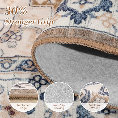 5x7 Washable Rugs, Area Rugs for Living Room, Bedroom, Kitchen, Vintage Boho Carpets, Soft Non-Slip Low Pile Large Area Rug for Dining Room Home Office Indoor Nursery, Brown Cream - color: Brown Cream, size: 5' x 7' (Rectangular)