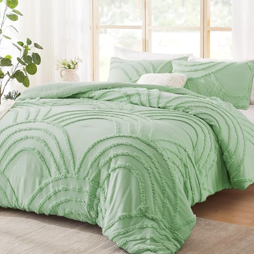 ENJOHOS Light Green Full Comforter Set - Full Size Boho Style Comforter, 3 Pieces Rainbow Bedding for All Season, Lightweight Soft Microfiber Comforter with 2 Pillowcase - color: Green Comforter, size: Full