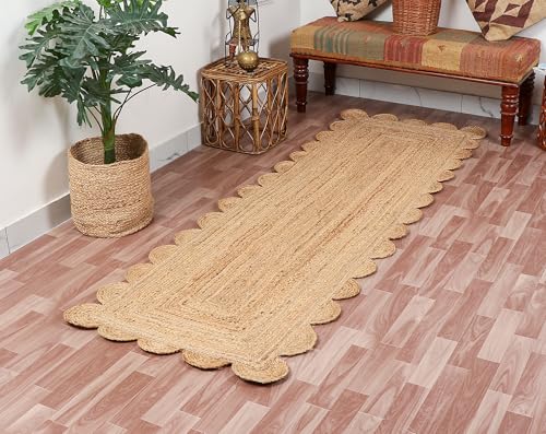 Hand Woven Natural Jute Scalloped Rug, Reversible Boho Entry Area Rugs for Kitchen, Living Room, Farmhouse Indoor Outdoor Decorative Floor-Rug, Bohemian Style Size 2x3 Ft - size: 2' x 3' (Scalloped)