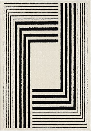 Abani Geometric Beige/Black Area Rug - 8'x10' - Modern 3D Lines Design - Deco Collection - Easy to Clean - Durable for High Traffic Areas -Living Room, Dining Room - Medium Pile - color: Geometric, size: 8' x 10' (Rectangular)