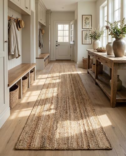 Rugs.com - Braided Jute Rug – 16 Ft Runner Natural Hand Braided Jute Rug – Eco-Friendly Coastal Style for Hallways and Entryways - size: 2'7" x 16'5" (Runner)