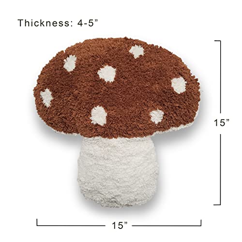 Mushroom Throw Pillow Tufted Shape Decorative Cushion 15” x 15” – Decor for Bed, Couch, Living Room (Brown) - color: Brown