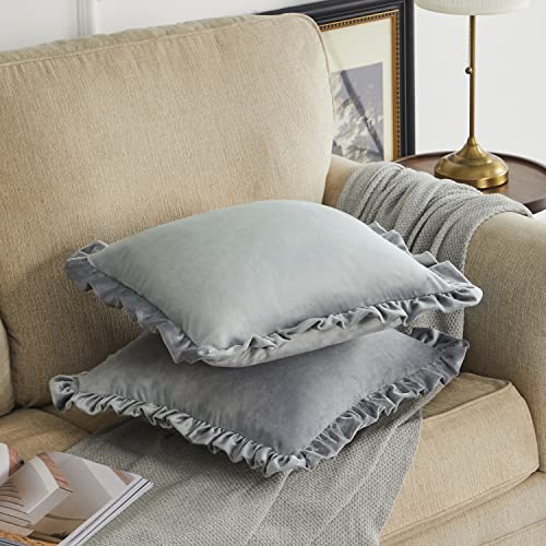 GIGIZAZA Grey 18x18 Luxury Pillow Covers, Set of 2 Decorative Velvet Ruffle Cushion Pillow Covers for Sofa Couch - color: Grey, size: 18" x 18" (Pack of 2)