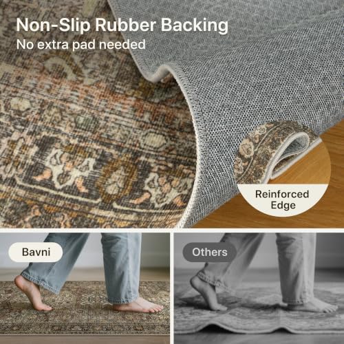 Bavni Washable Runner Rug 2’6”x12’, Non Slip Long Hallway Runner, Vintage Aesthetic Ultra Thin Low Pile Washable Carpet for Kitchen Bedroom, Brown - color: Brown, size: 2'6" x 12' (Rectangular)